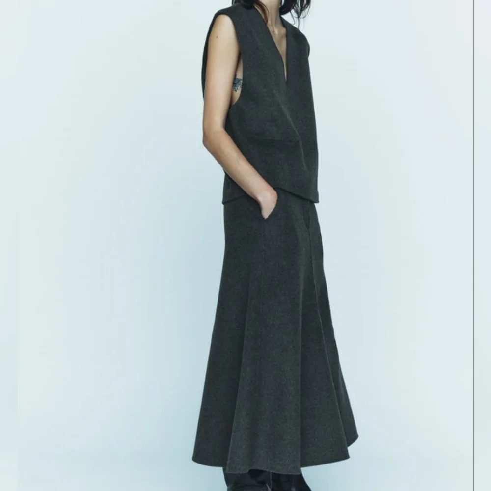 Zara Collection co-ord set vest & Wool-blend cape/A-line midi skirt SZ M BNWT
